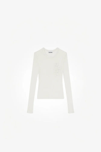 Cotton Mesh Pointelle Longsleeve Top Off-White
