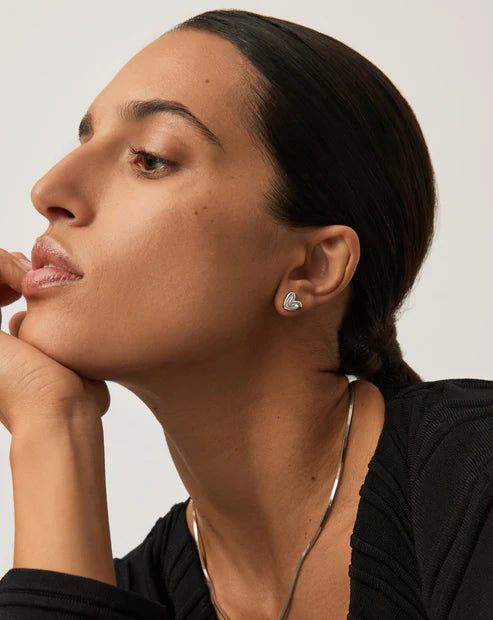 Puffy Heart Mini Stud Earrings Silver