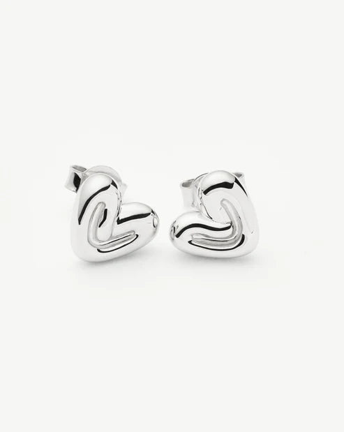 Puffy Heart Mini Stud Earrings Silver