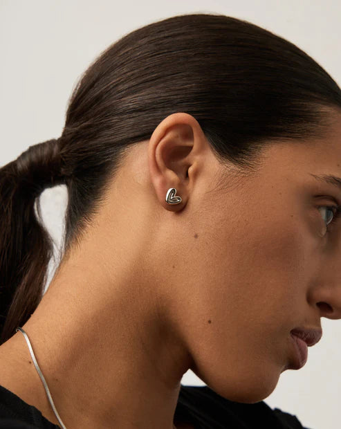 Puffy Heart Mini Stud Earrings Silver