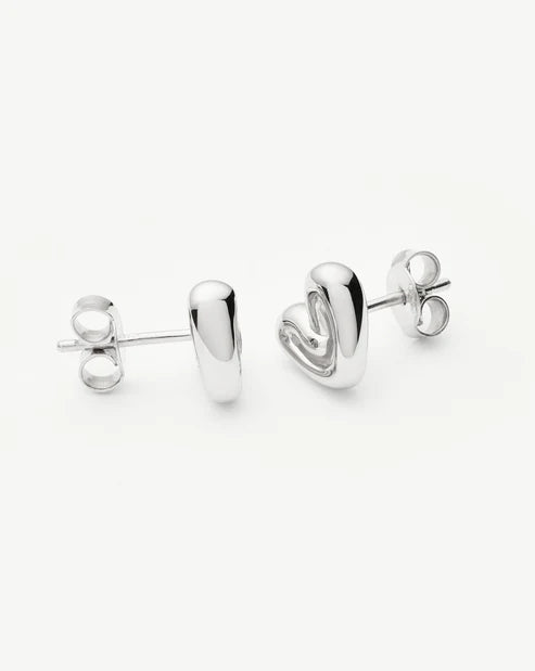 Puffy Heart Mini Stud Earrings Silver