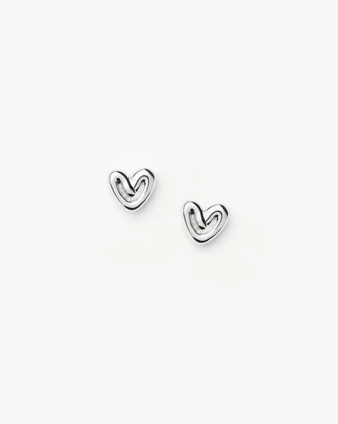 Puffy Heart Mini Stud Earrings Silver