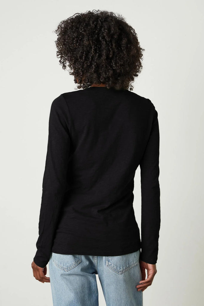 Velvet Originals Blaire V Neck Long Sleeve Tee Black