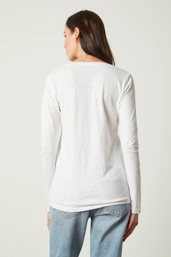 Velvet Originals Blaire V Neck Long Sleeve Tee White