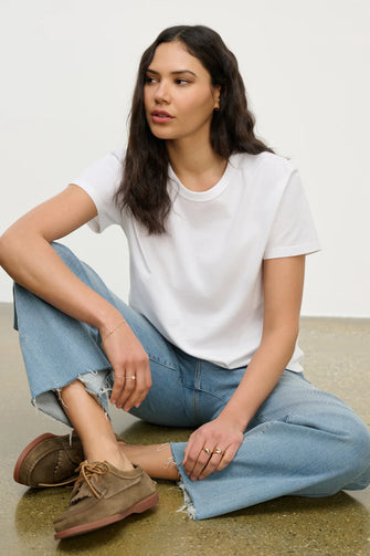 Leigh Vintage Cotton O Neck Tee White