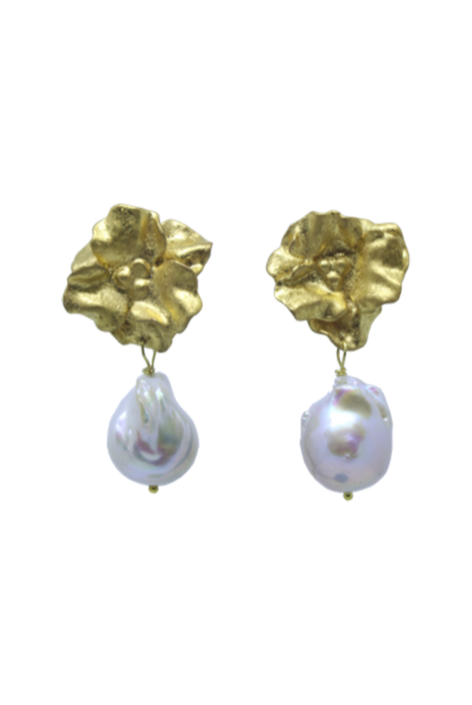 Joanna Midi Bloom and Pearl Earrings Gold