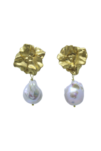 Joanna Midi Bloom and Pearl Earrings Gold