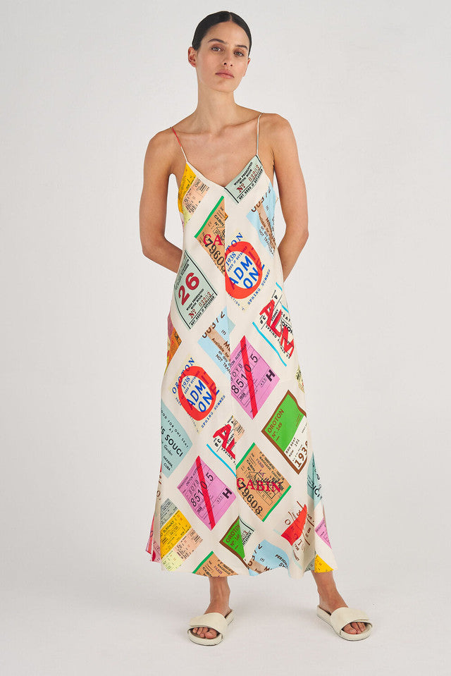 Ticket Print Slip Dress