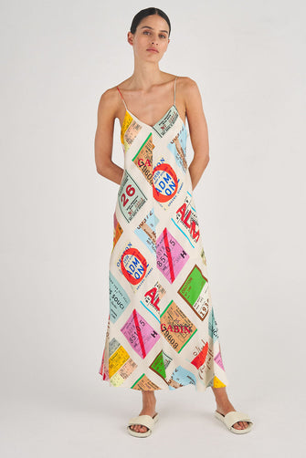 Ticket Print Slip Dress