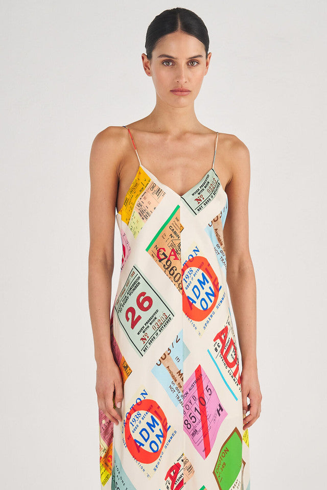 Ticket Print Slip Dress