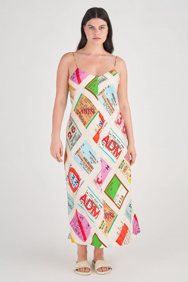 Ticket Print Slip Dress
