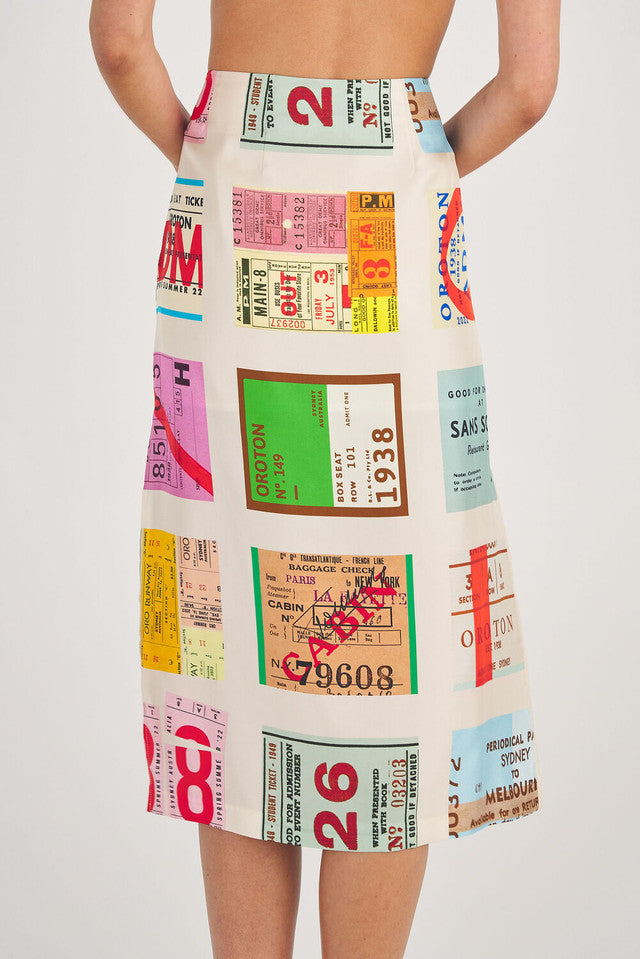 Ticket Print A Line Skirt
