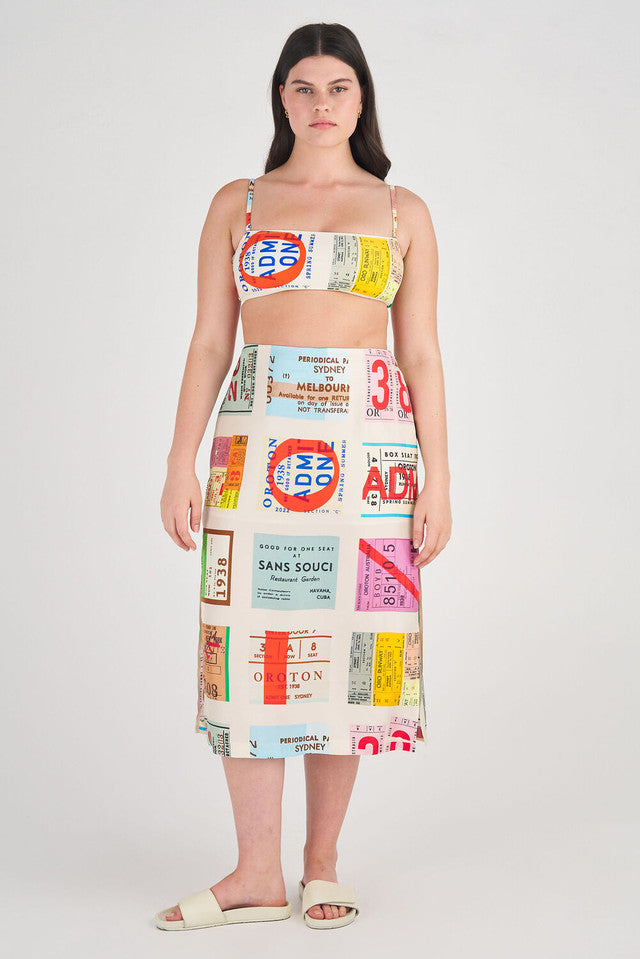 Ticket Print A Line Skirt