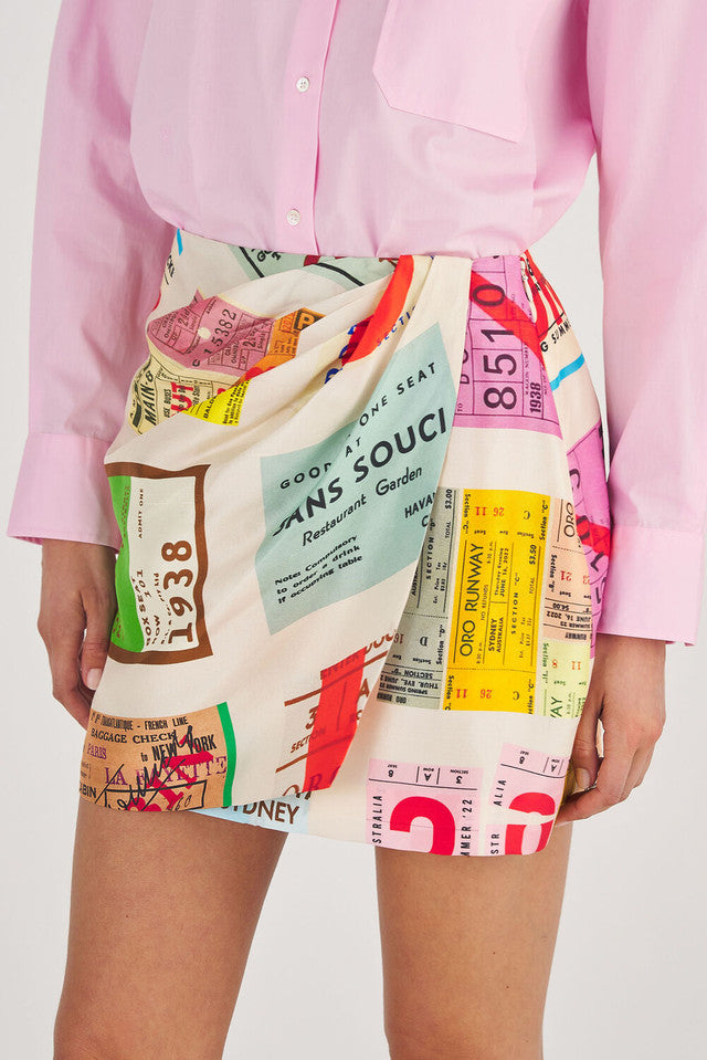 Ticket Print Mini Skirt