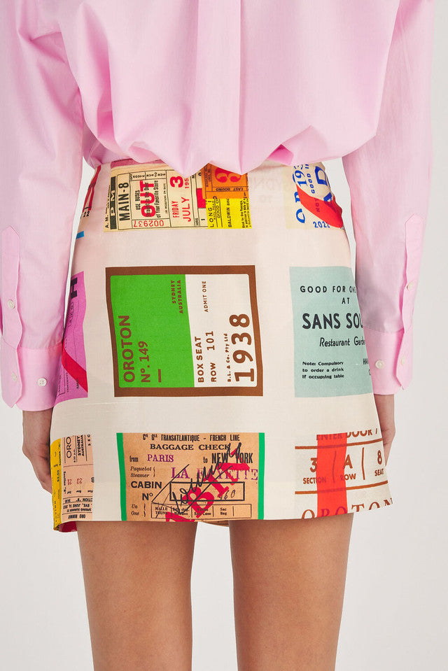 Ticket Print Mini Skirt