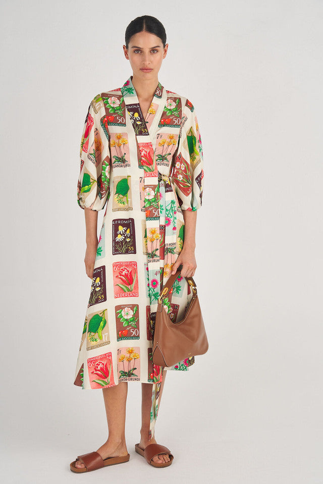 Flower Stamp Long Sleeve Dress