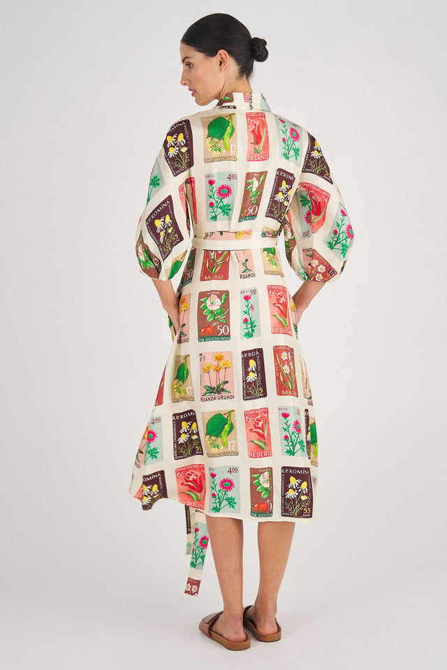 Flower Stamp Long Sleeve Dress