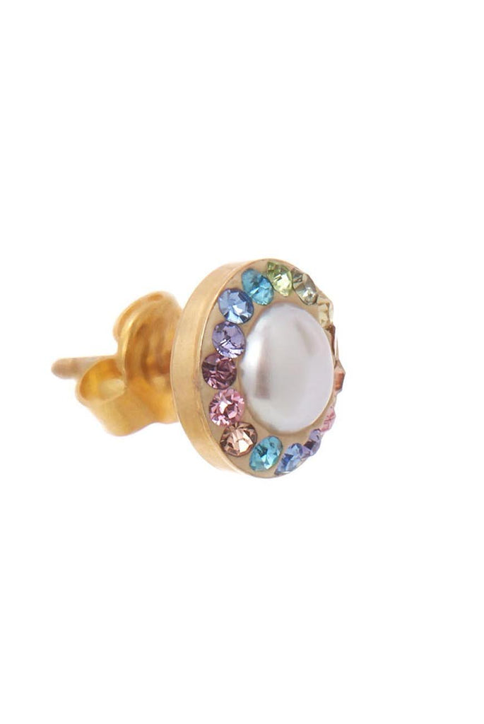 Rainbow and Pearl Stud Earrings