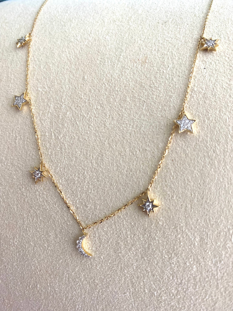 Multi Moon and Star Diamond Necklace