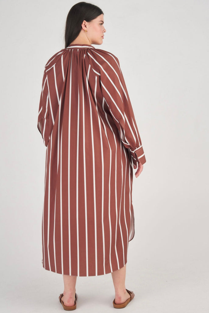 Long Sleeve Stripe Dress Chocolate