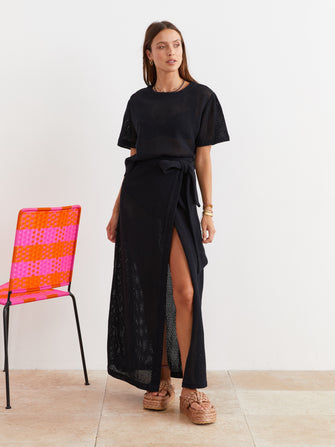 Citrine Net Wrap Skirt Black