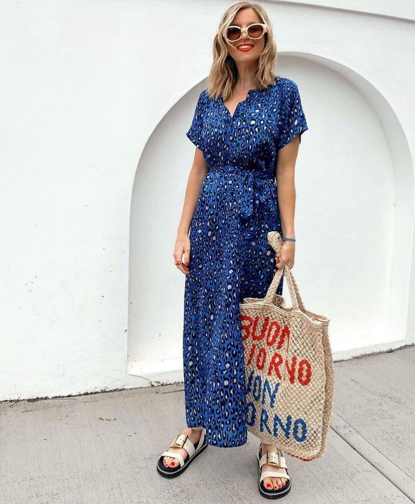 Fiona Long Dress Blue Black Leo