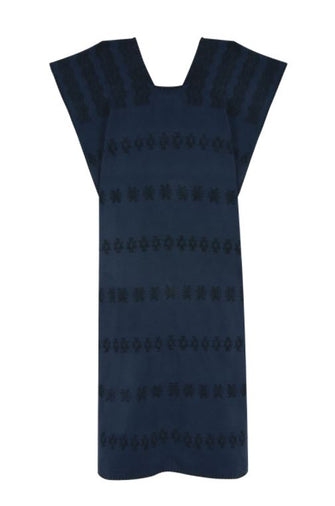 Single panel midi kaftan in navy with black design