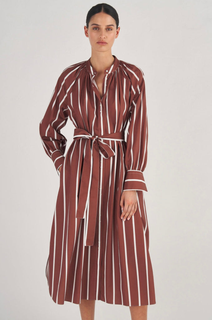 Long Sleeve Stripe Dress Chocolate
