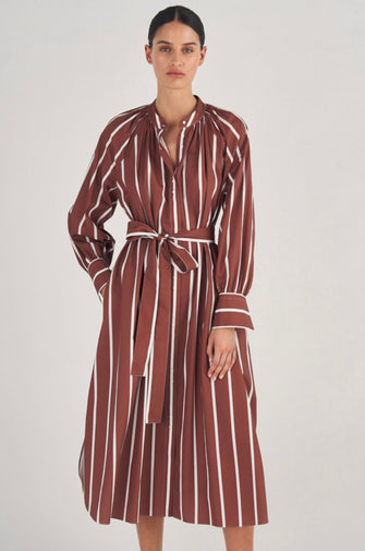 Long Sleeve Stripe Dress Chocolate