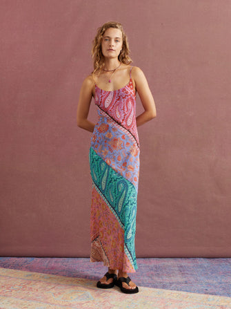 Kaleido Silk Bias Slip Dress