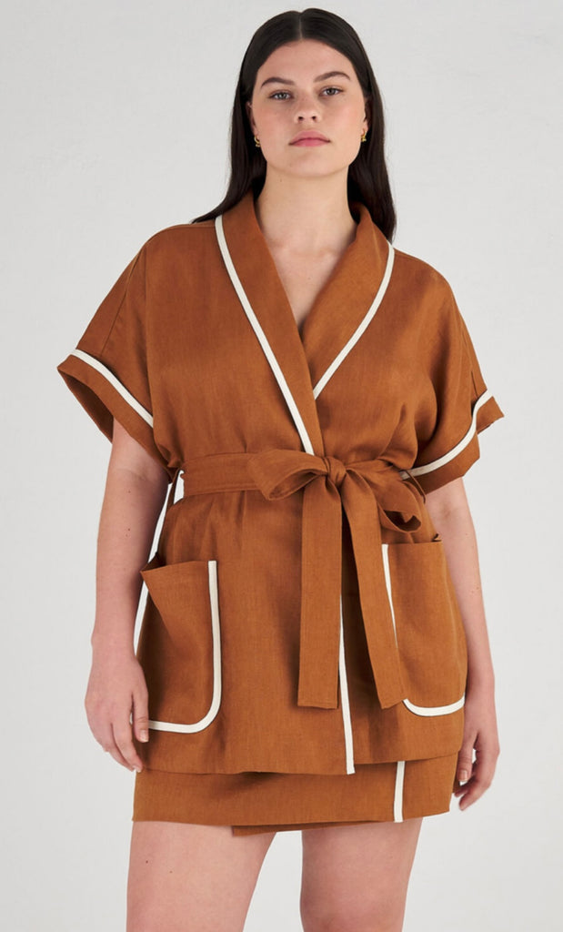 Contrast Bind Robe Brandy