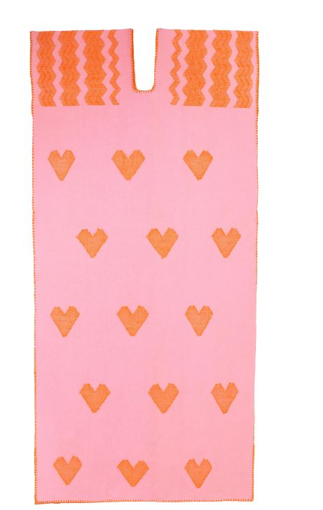 Single panel midi kaftan in pink with orange hearts