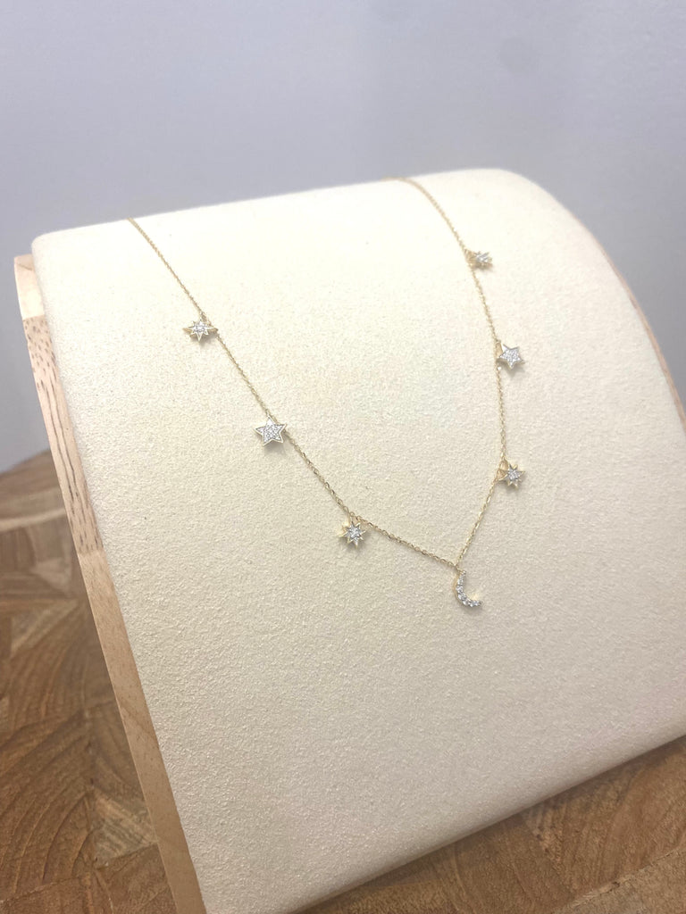 Multi Moon and Star Diamond Necklace