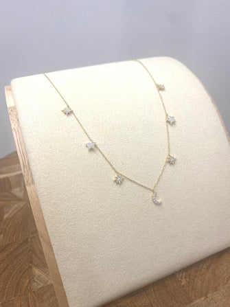 Multi Moon and Star Diamond Necklace Yellow Gold