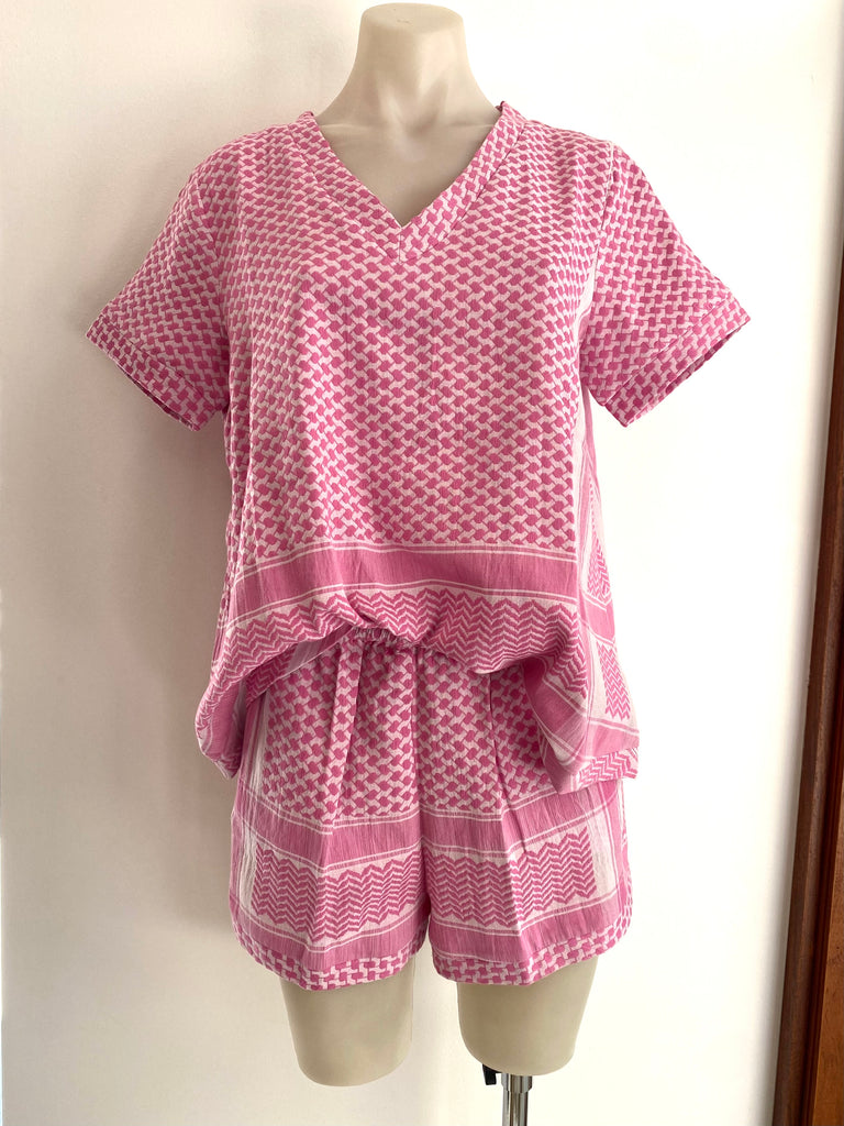 Shirt V Short Sleeve Super Pink