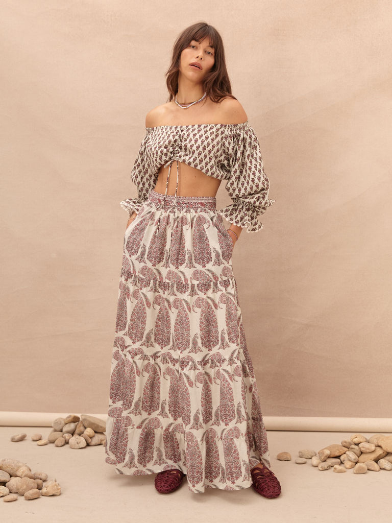 Calico Tiered Maxi Skirt