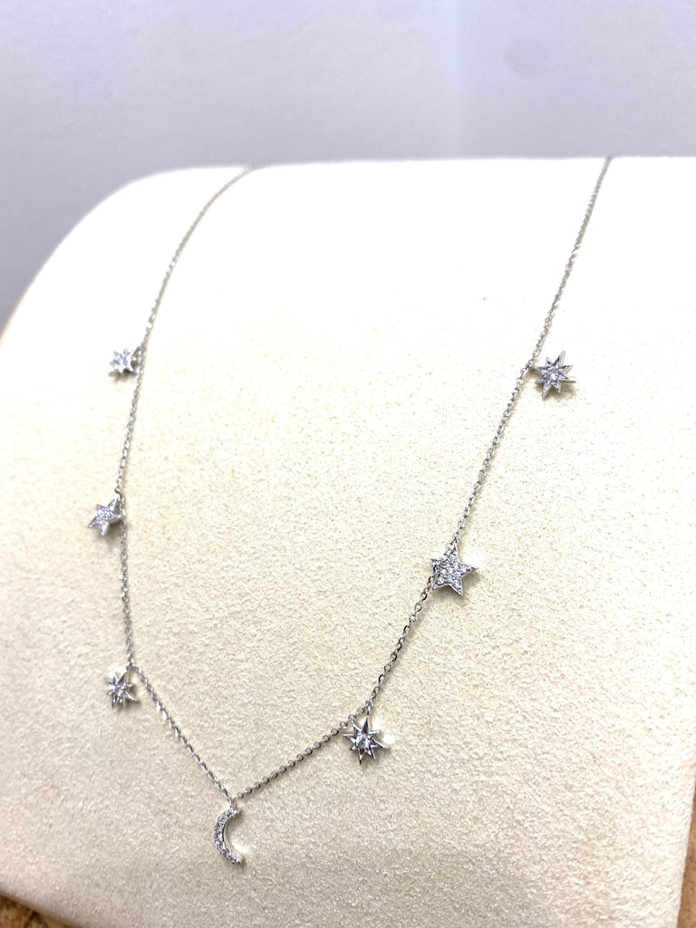 Multi Moon and Star Diamond Necklace