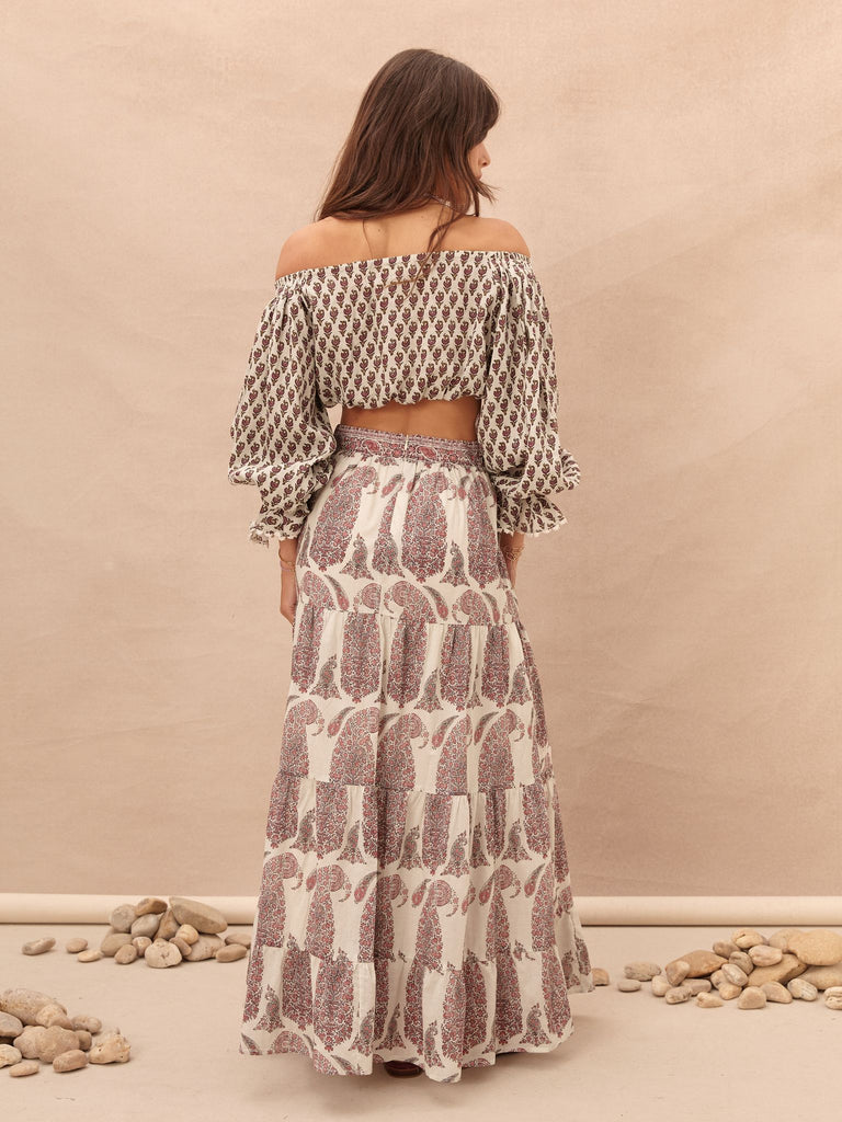 Calico Tiered Maxi Skirt