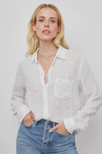 Charli Linen Shirt Rose Gold Stars