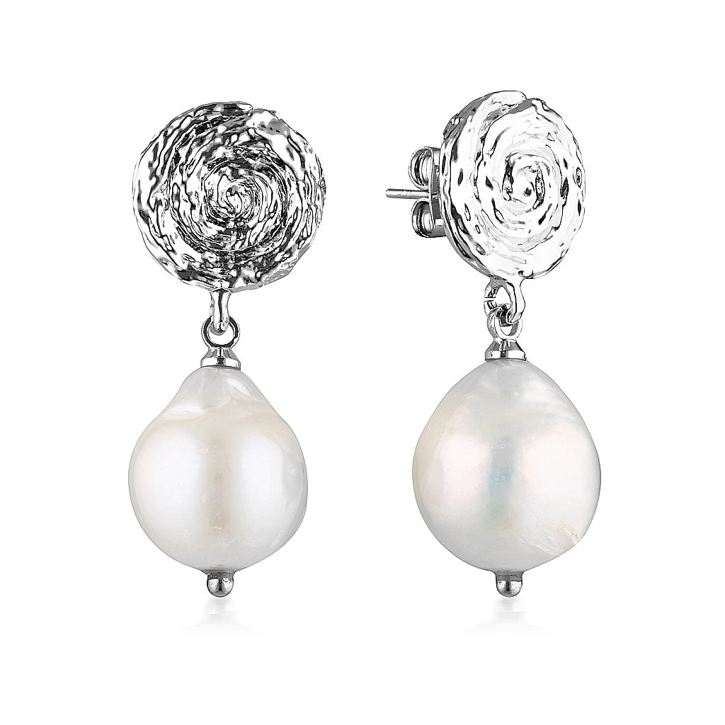 Spirallo Baroque Pearl Earrings Silver