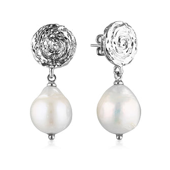Spirallo Baroque Pearl Earrings Silver