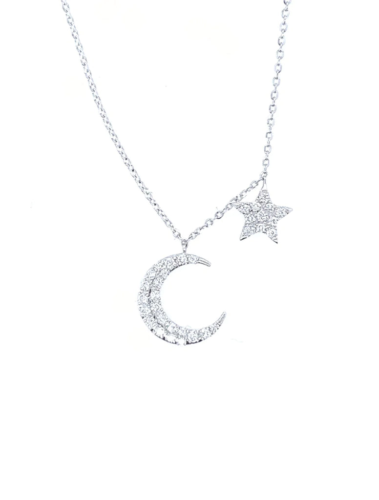 Asteria One Only Moon & Star Necklace White Gold
