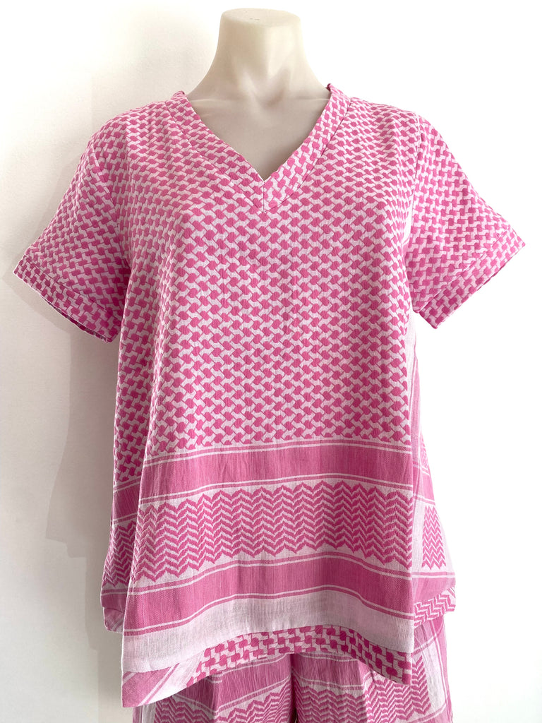 Shirt V Short Sleeve Super Pink