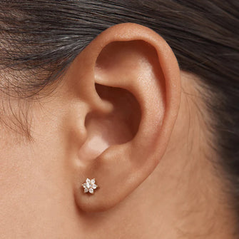 14k Gold Crystal Lotus Flower Stud Earring Single