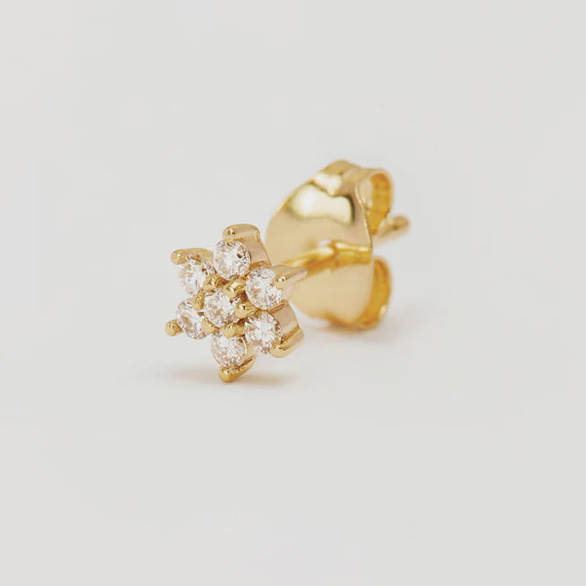 14k Gold Crystal Lotus Flower Stud Earring Single