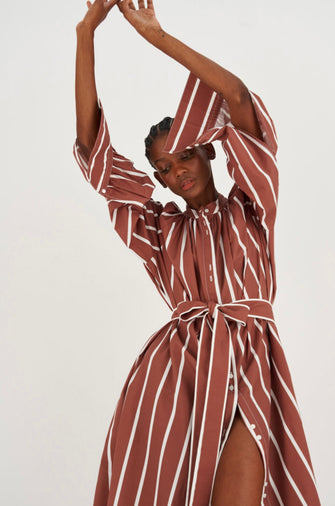 Long Sleeve Stripe Dress Chocolate