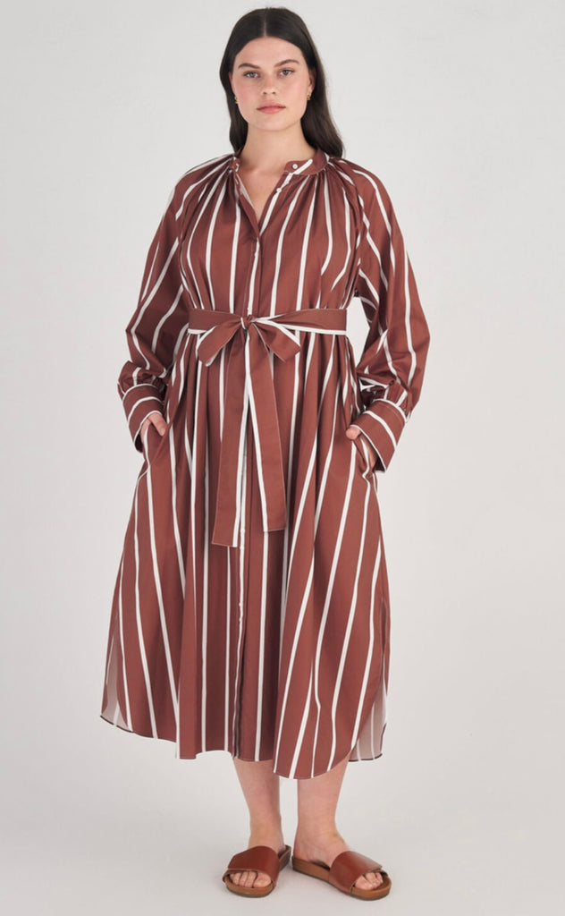 Long Sleeve Stripe Dress Chocolate