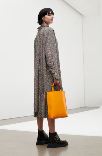 Gathered Ruffled Collar Midi Dress