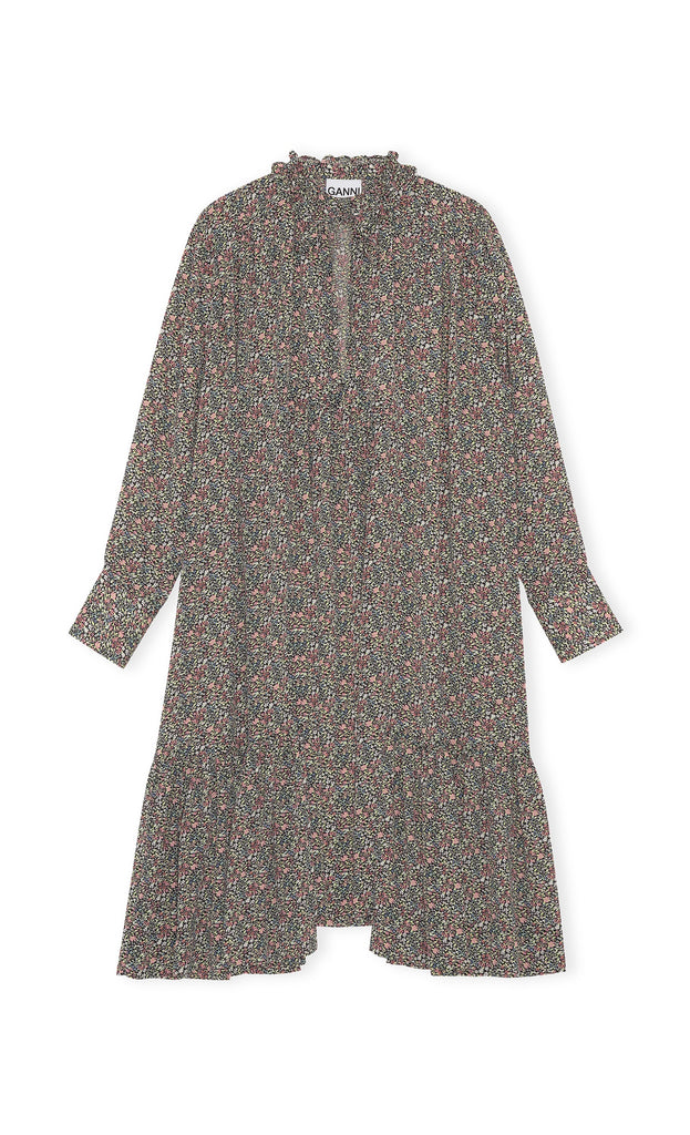 Gathered Ruffled Collar Midi Dress