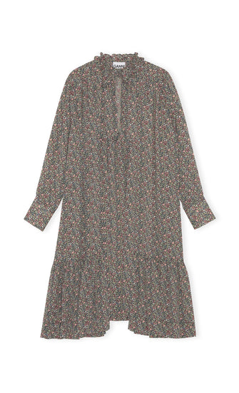 Gathered Ruffled Collar Midi Dress